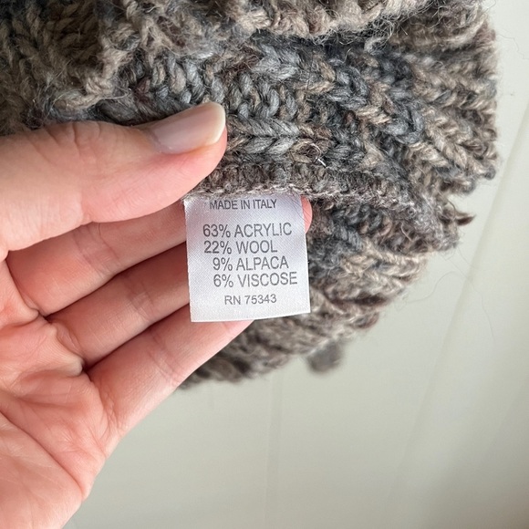 Anthropologie Elsamanda Striped Knit Boho Wool Cowl Neck Grey Brown Sweater Sz L - Picture 6 of 8